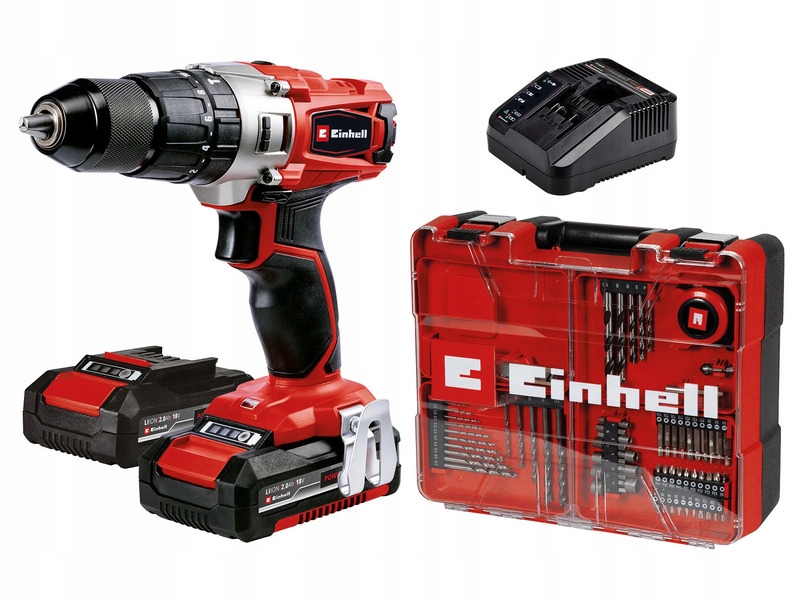 Einhell TE-CD 18/2 18 V 2x2Ah akumulátorový vŕtací skrutkovač + 64 kusov príslušenstva